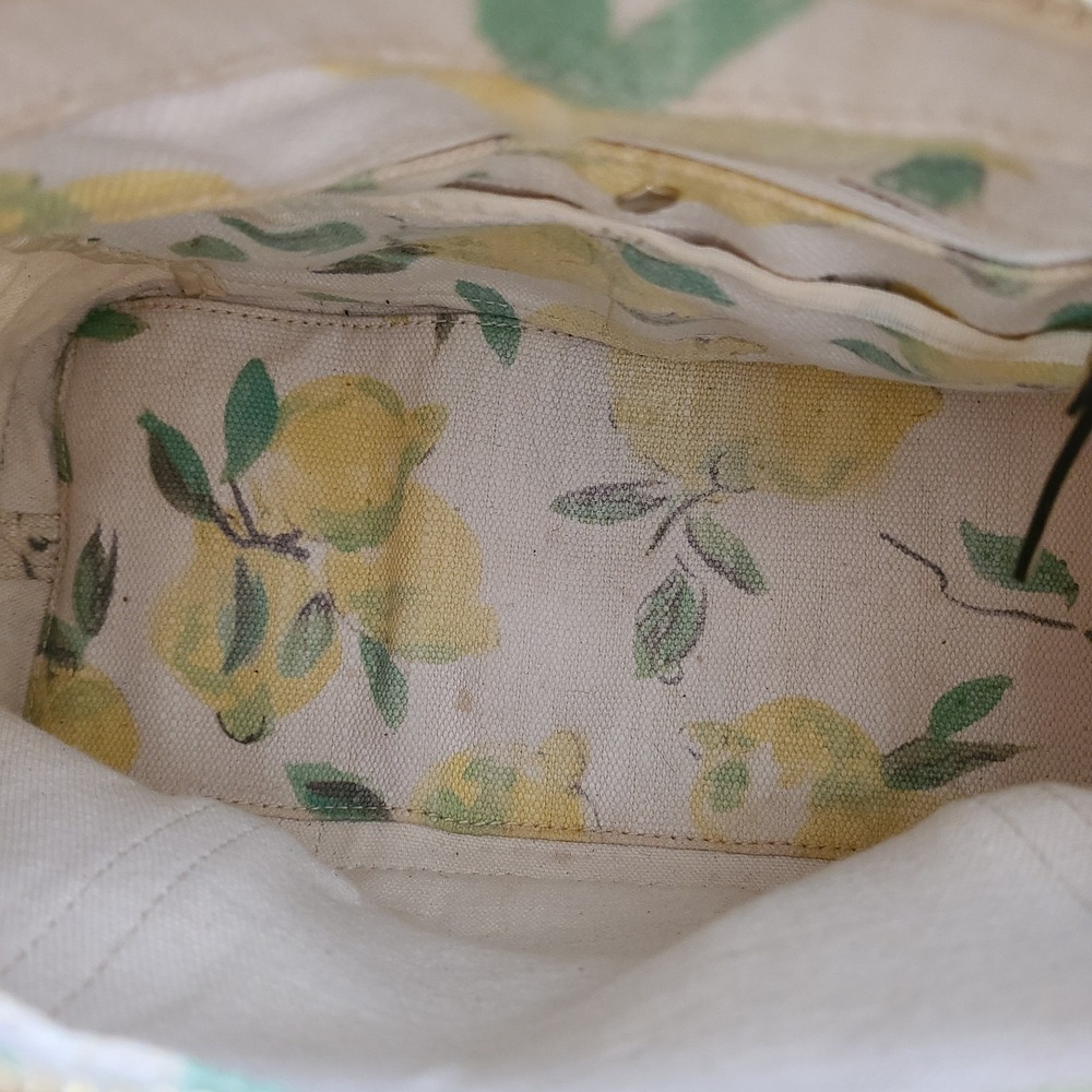 Kate Spade Capri Maise Satchel Cream Yellow Lemon Print Beige Trim Summer Bag - Picture 8 of 12